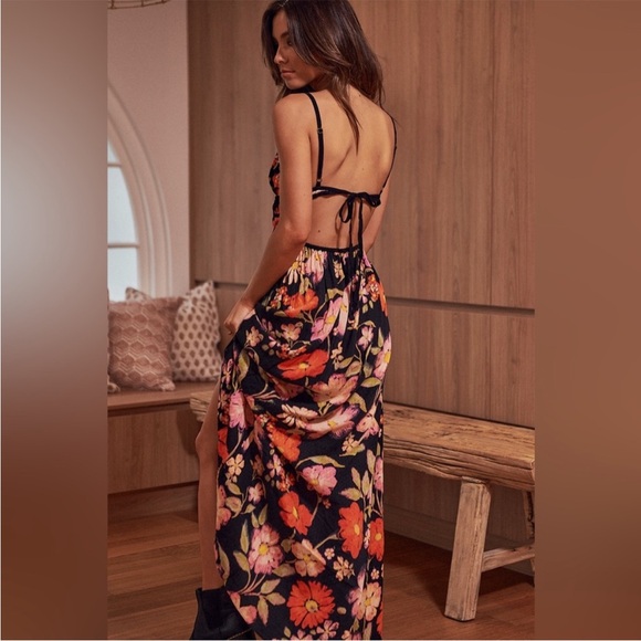 Free People Wisteria Black Floral Maxi Dress open back small S P adjustable - Picture 6 of 14